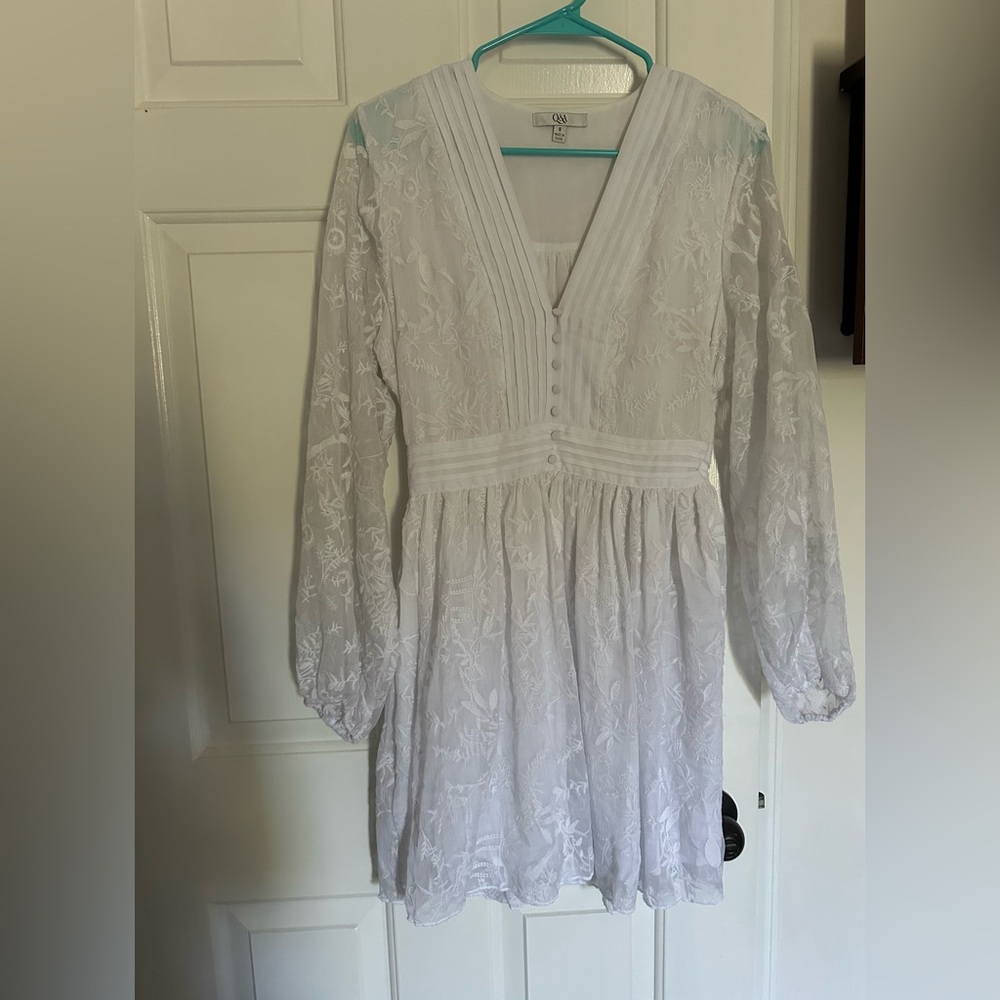 White Long Sleeve V-Neck Sundress